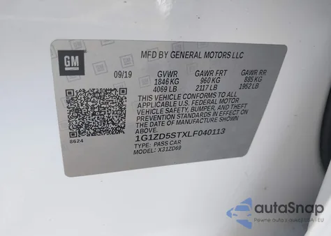 2020 Chevrolet Malibu Fwd Lt из США, поврежденный, VIN 1G1ZD5STXLF040113